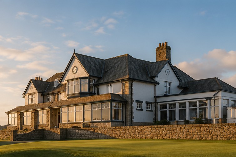 The Pengarrow clubhouse above the eighteenth green